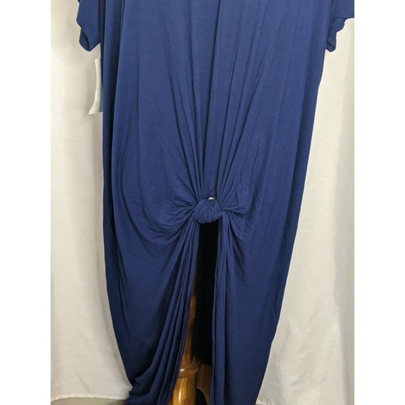 Roamans Shirt Dress Top Size L Blue Knotted Front V Neck Short Sleeve NWT - Picture 2 of 9